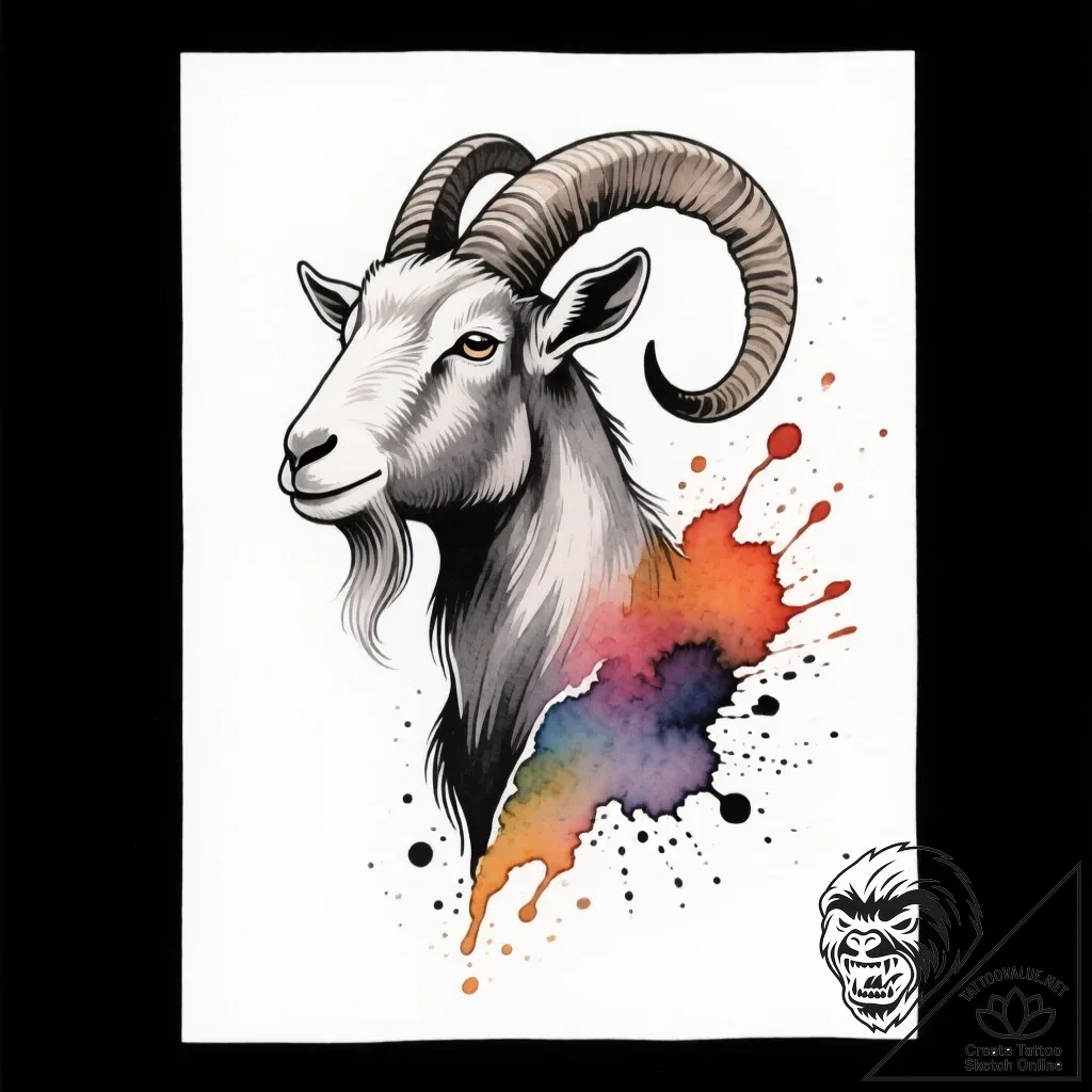 Goat, tattoo line art, black and grey tattoo... - style Flux Inscriptions - tattoo sketch (10.11.2025 02:16)