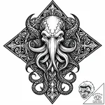 Leather-bound tome with an iron, cthulhu-shap… – style Jaeger Mini – tattoo sketch (10.11.2025 02:21)