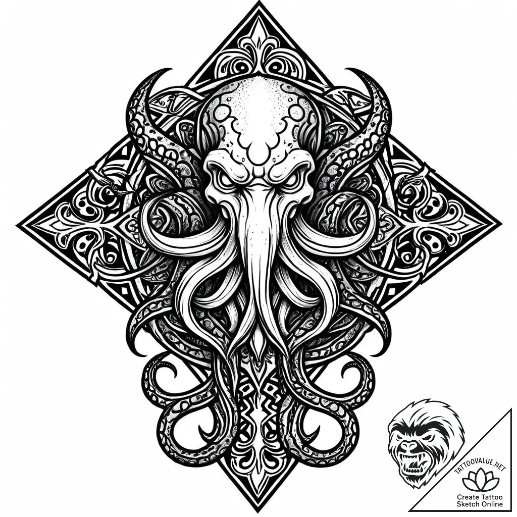 Leather-bound tome with an iron, cthulhu-shap... - style Jaeger Mini - tattoo sketch (10.11.2025 02:21)