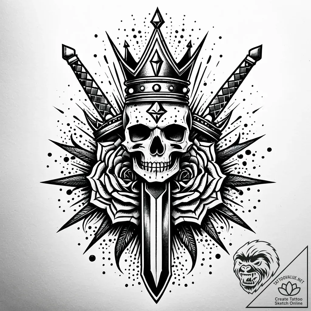 Dagger piercing a crown, symbolizing betrayal... - style Jaeger Simple - tattoo sketch (10.11.2025 02:31)