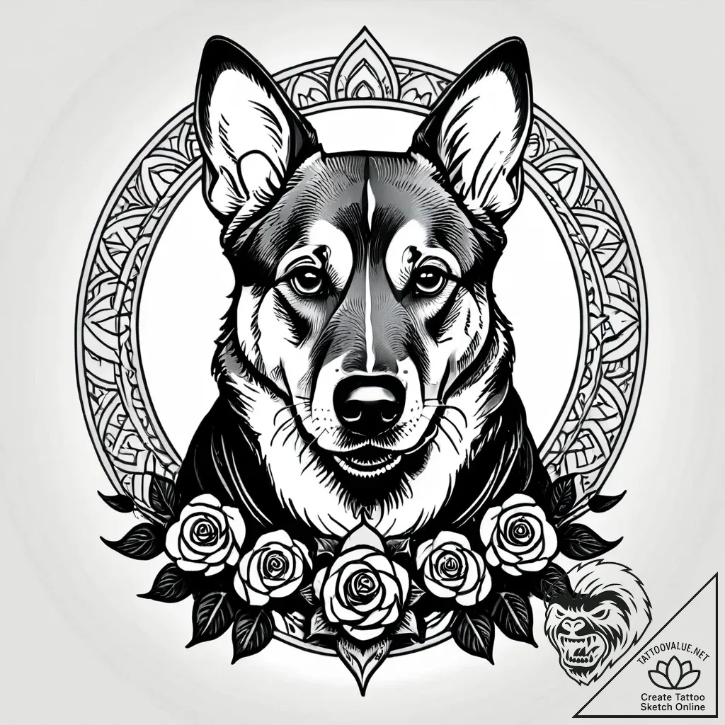 Tattoo sketch, loyal dog with protective stan... - style Jagger Old - tattoo sketch (10.11.2025 02:37)