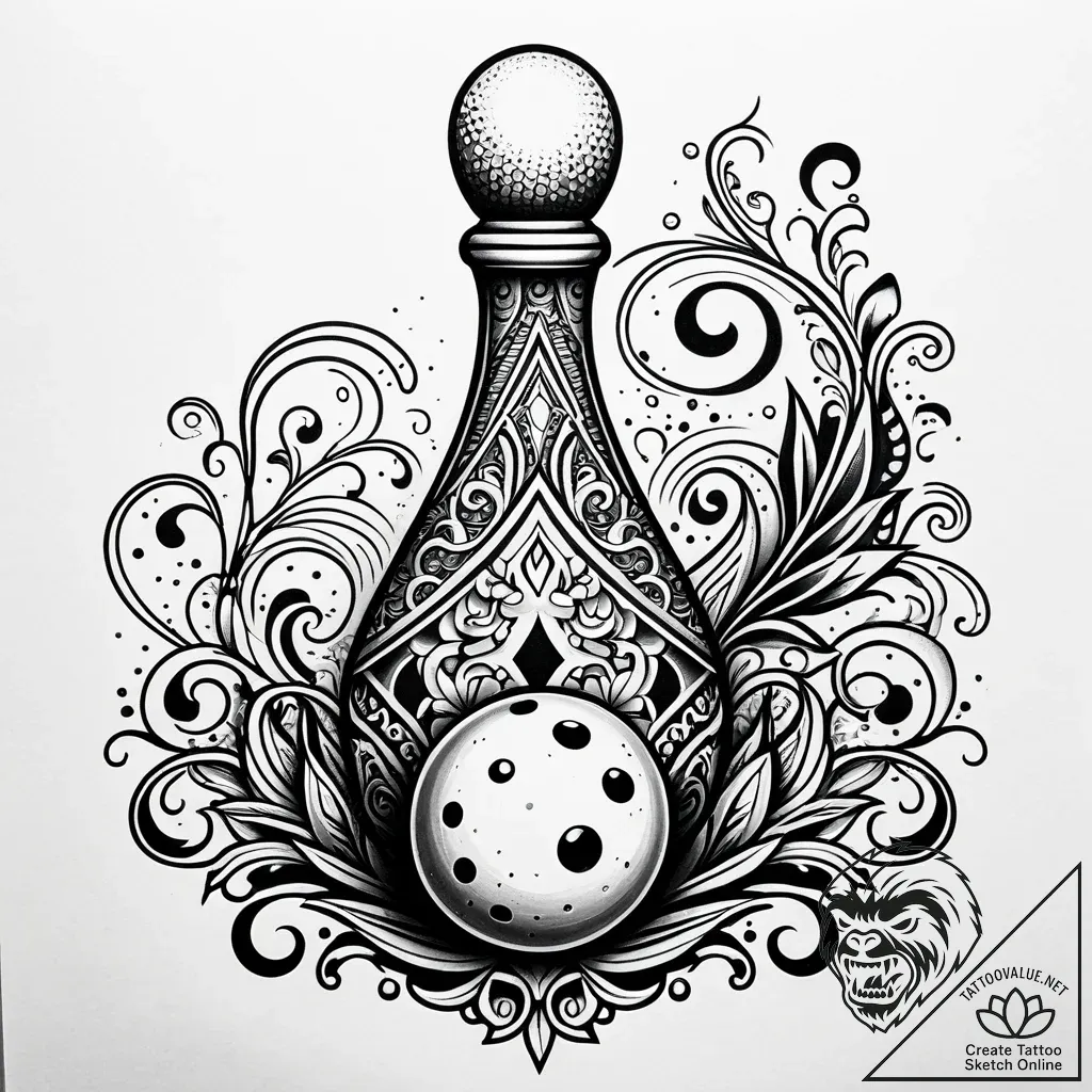 A classic bowling pin, target,, artistic tatt... - style Jaeger Simple - tattoo sketch (10.11.2025 02:54)