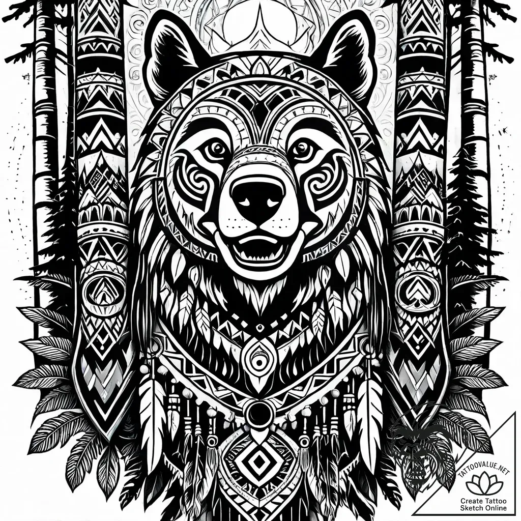 Tattoo sketch, brother bear with totem poles... - style Jaeger Simple - tattoo sketch (10.11.2025 03:06)