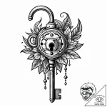 Key turning within bone lock, ink illustratio… – style Jaeger Mini – tattoo sketch (10.11.2025 03:09)