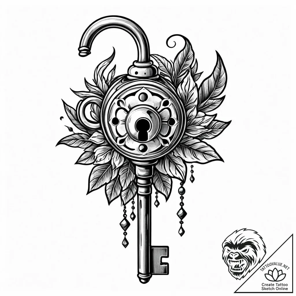Key turning within bone lock, ink illustratio... - style Jaeger Mini - tattoo sketch (10.11.2025 03:09)