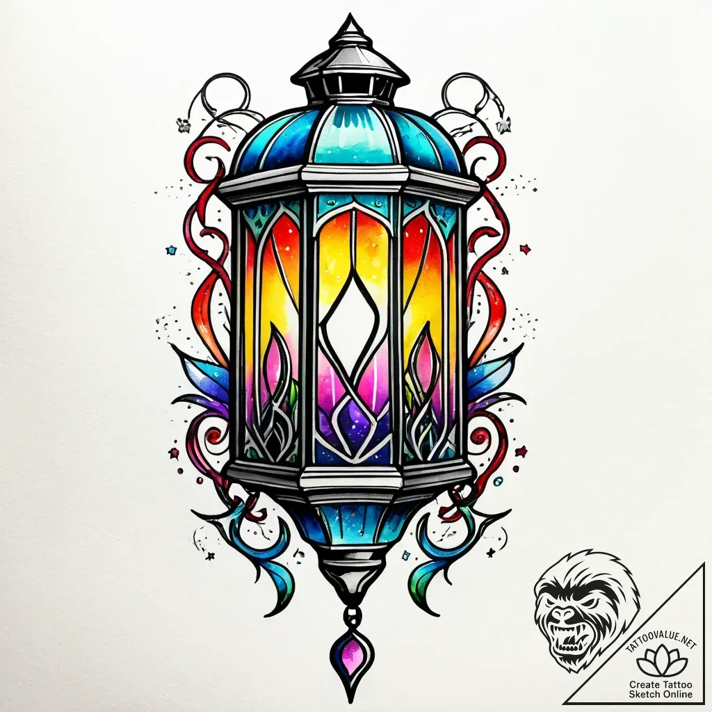 Lantern tethered by bone chains, artistic tat... - style Jagger Old - tattoo sketch (10.11.2025 03:13)