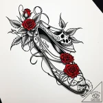 Ballet slippers with ribbons that turn into t… – style Jaeger Simple – tattoo sketch (10.11.2025 03:18)