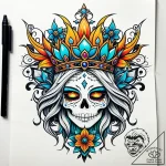 Ghostly crown beneath celestial bloom, artist… – style Jaeger Simple – tattoo sketch (10.11.2025 03:43)