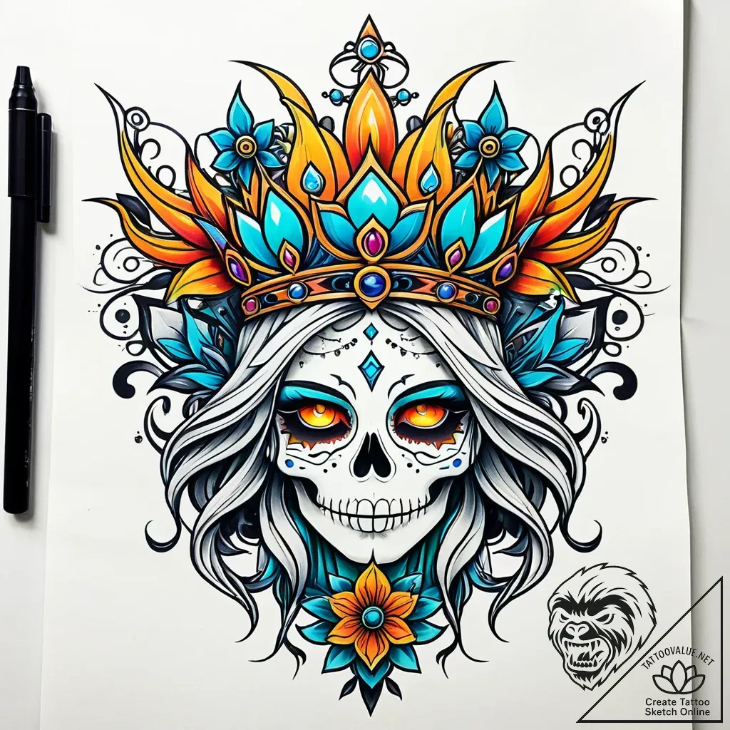 Ghostly crown beneath celestial bloom, artist... - style Jaeger Simple - tattoo sketch (10.11.2025 03:43)