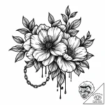 Blood flower blooming from chain, artistic ta… – style Jaeger Mini – tattoo sketch (10.11.2025 03:57)