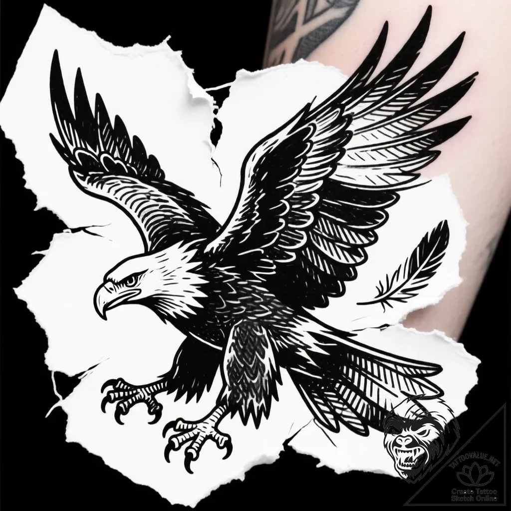 Apex predator eagle with torn feathers, artis... - style Flux Inscriptions - tattoo sketch (10.11.2025 04:04)