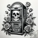 Haunted vending machine dispensing glowing, e… – style Jaeger Simple – tattoo sketch (10.11.2025 04:06)