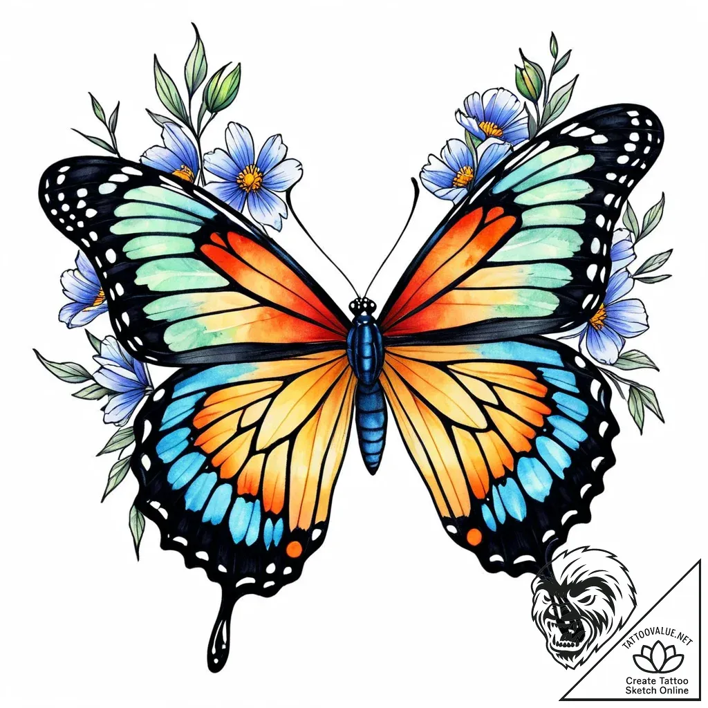 Tat tattoo sketch, colorful butterfly resting... - style Jaeger Mini - tattoo sketch (10.11.2025 04:10)
