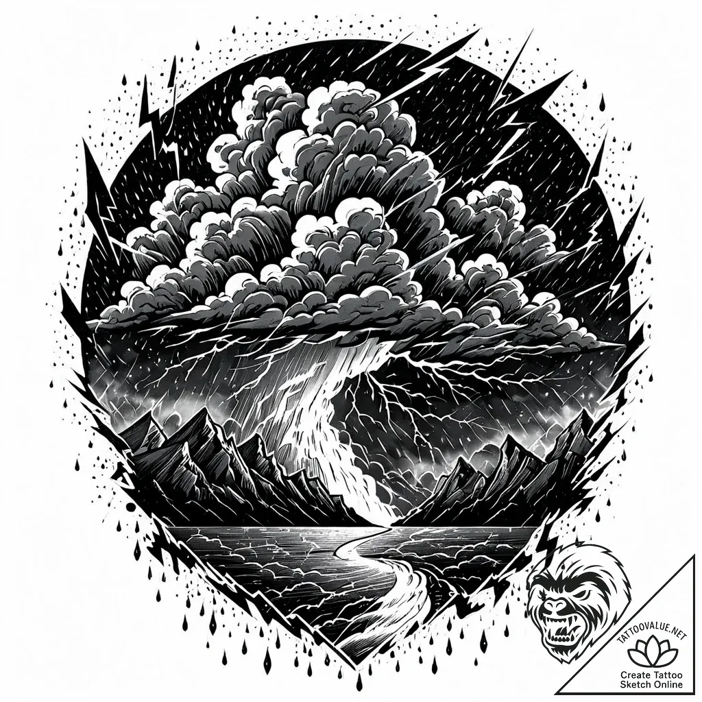 Tat tattoo sketch, storm clouds swirling with... - style Jaeger Mini - tattoo sketch (10.11.2025 04:21)