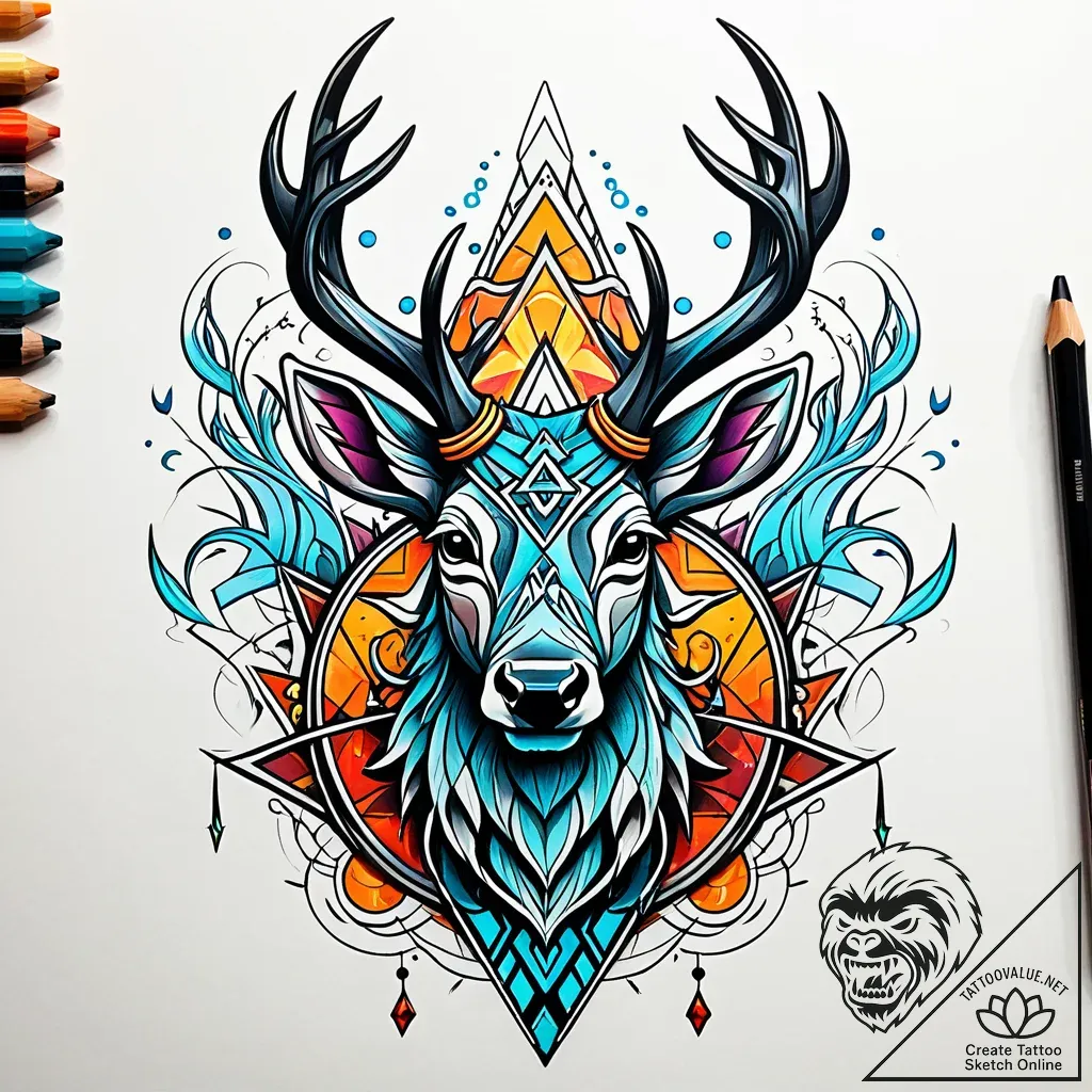 Arcane stag standing in rune fog, ink illustr... - style Jaeger Simple - tattoo sketch (10.11.2025 04:30)