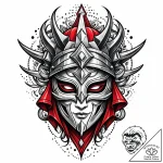 Silver helm beneath crimson veil, tattoo sket… – style Jaeger Mini – tattoo sketch (10.11.2025 04:34)