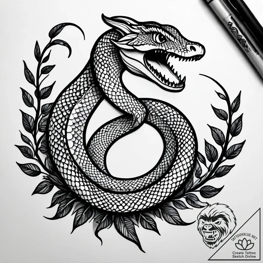 Night serpent through frozen bloom, tattoo dr... - style Jagger Old - tattoo sketch (10.11.2025 04:48)
