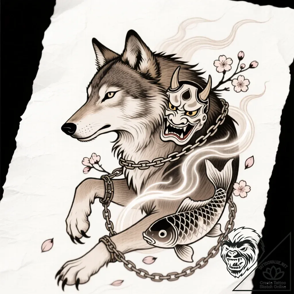 Arcane wolf with spectral chains, concept art... - style Flux Inscriptions - tattoo sketch (10.11.2025 04:52)