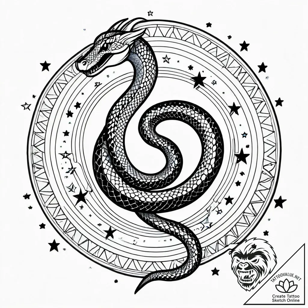 Oracle serpent coiling through stars, artisti... - style Jagger Old - tattoo sketch (10.11.2025 05:00)