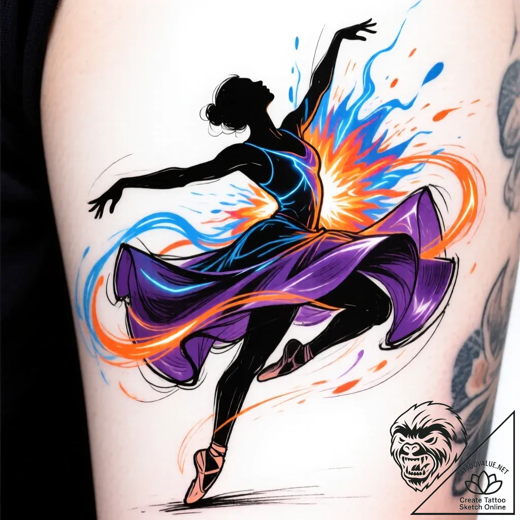 Tat tattoo sketch, dancerвђ™s silhouette surr... - style Flux Inscriptions - tattoo sketch (10.11.2025 05:04)