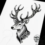 Ancient stag with rune antlers, ink illustrat… – style Flux Inscriptions – tattoo sketch (10.11.2025 05:40)