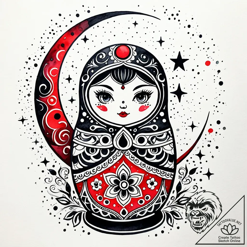 Matryoshka doll, each layer revealing a diffe... - style Jaeger Simple - tattoo sketch (10.11.2025 05:43)