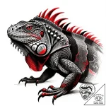 Iguana with armored, rock-like skin, concept… – style Flux Inscriptions – tattoo sketch (10.11.2025 05:52)