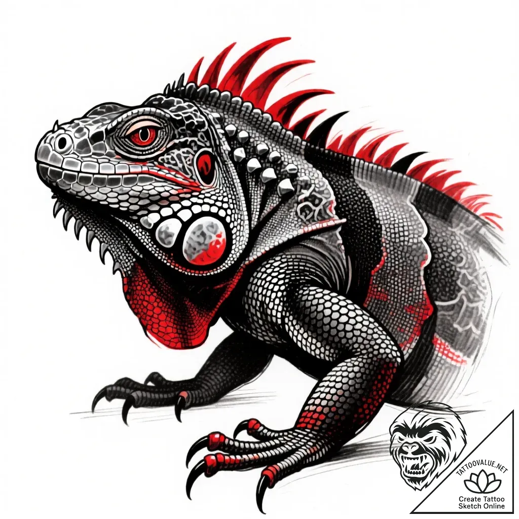 Iguana with armored, rock-like skin, concept... - style Flux Inscriptions - tattoo sketch (10.11.2025 05:52)