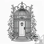 Birdcage, door open, with a vine of flowers g… – style Jaeger Simple – tattoo sketch (10.11.2025 06:07)