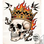 Crown of flames on skeletal brow, tattoo flas… – style Flux Inscriptions – tattoo sketch (10.11.2025 06:16)