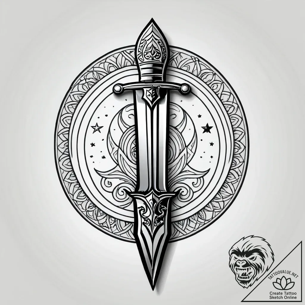 Dagger between twin moons, ink illustration f... - style Jagger Old - tattoo sketch (10.11.2025 06:25)