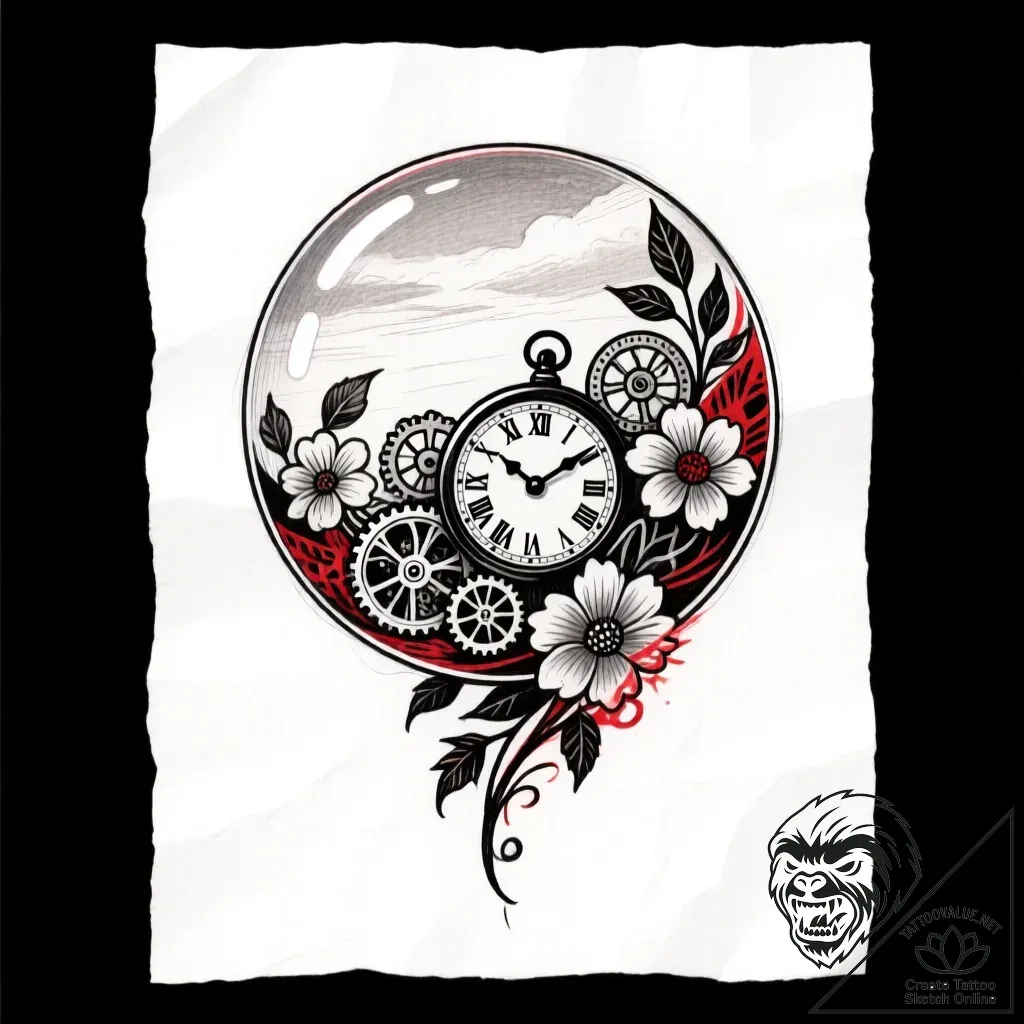 A whimsical bubble floating towards sky, asce... - style Flux Inscriptions - tattoo sketch (10.11.2025 06:28)