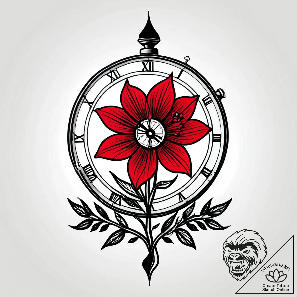 Clock hands made of wilting flower stems, tat... - style Jagger Old - tattoo sketch (10.11.2025 06:37)