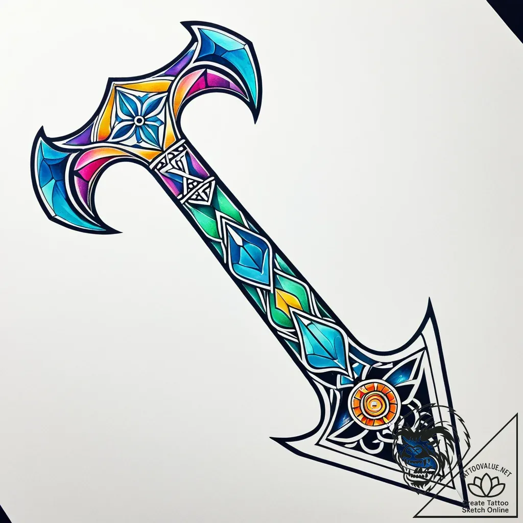 God of war's leviathan axe, glowing with fros... - style Jaeger Simple - tattoo sketch (10.11.2025 06:43)