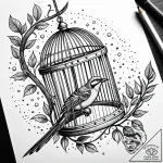 A whimsical birdcage swing, playful,, concept… – style Jaeger Simple – tattoo sketch (10.11.2025 06:55)