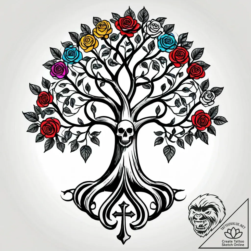 Yggdrasil (world tree) with feminine, gracefu... - style Jagger Old - tattoo sketch (10.11.2025 07:01)