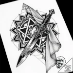 Dagger pinned through veil, tattoo drawing ou… – style Flux Inscriptions – tattoo sketch (10.11.2025 07:04)