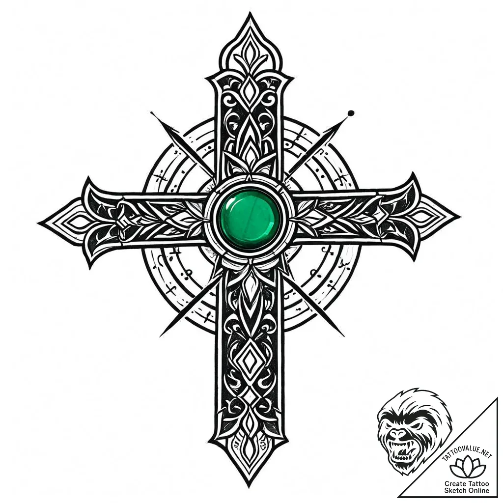 Emerald relic sealed in obsidian, tattoo draw... - style Jaeger Mini - tattoo sketch (10.11.2025 07:34)