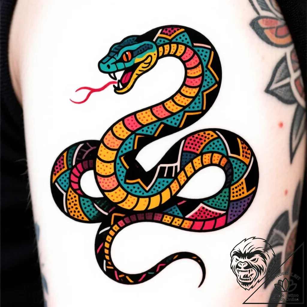 Unfurling serpent devouring rune, concept art... - style Flux Inscriptions - tattoo sketch (10.11.2025 07:40)