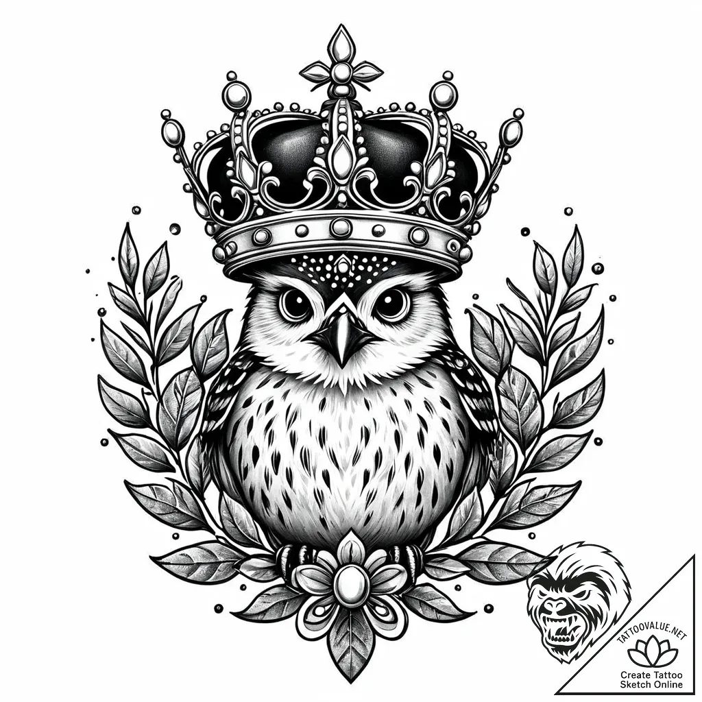 A whimsical bird with a crown, regal,, ink il... - style Jaeger Mini - tattoo sketch (10.11.2025 07:46)