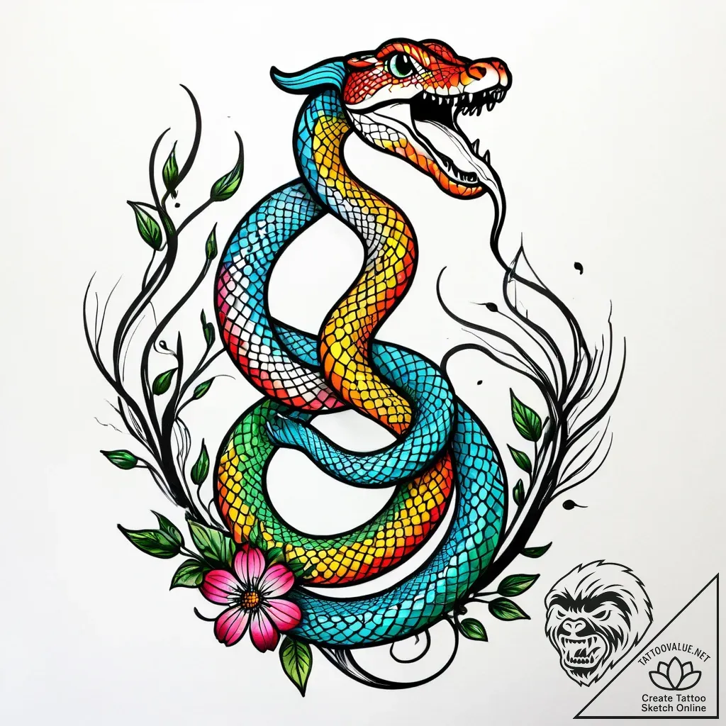 Nascent serpent coiled in bloom, ink illustra... - style Jagger Old - tattoo sketch (10.11.2025 07:49)