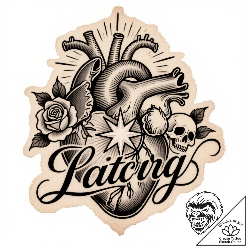 Ice heart devouring starlight, tattoo sketch... - style Flux Inscriptions - tattoo sketch (10.11.2025 07:52)