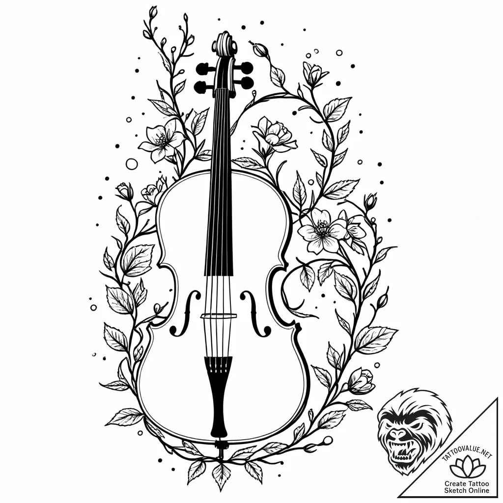 Cello with its strings turning into blossomin... - style Jaeger Mini - tattoo sketch (10.11.2025 07:57)