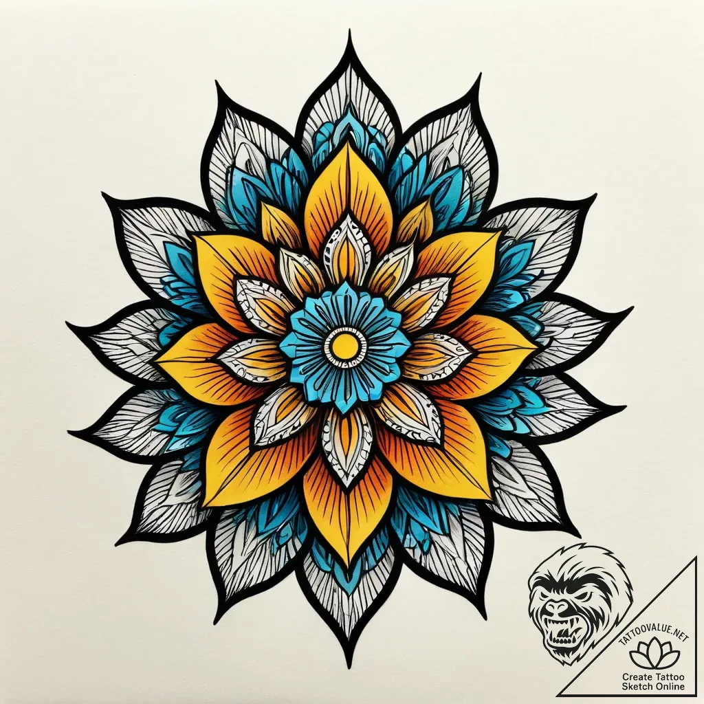 Kaleidoscope flower blooming in void, tattoo... - style Jagger Old - tattoo sketch (10.11.2025 08:27)
