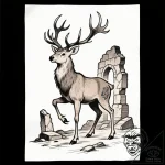 Clawed stag standing on ruins, tattoo flash s… – style Flux Inscriptions – tattoo sketch (10.11.2025 08:28)