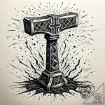 Mjolnir (thor’s hammer) cracking the ground w… – style Jaeger Simple – tattoo sketch (10.11.2025 08:30)
