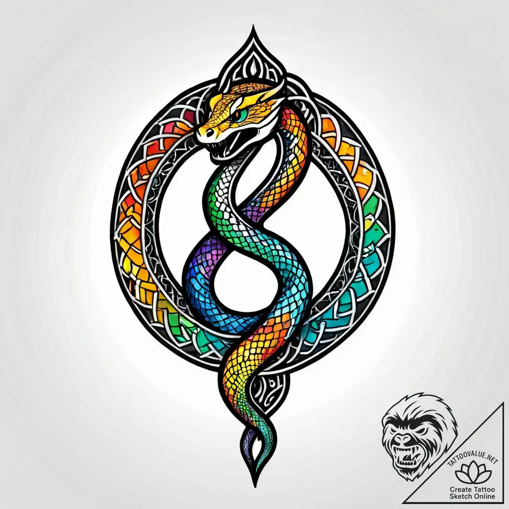 Knotwork serpent around celestial bloom, tatt... - style Jagger Old - tattoo sketch (10.11.2025 08:37)
