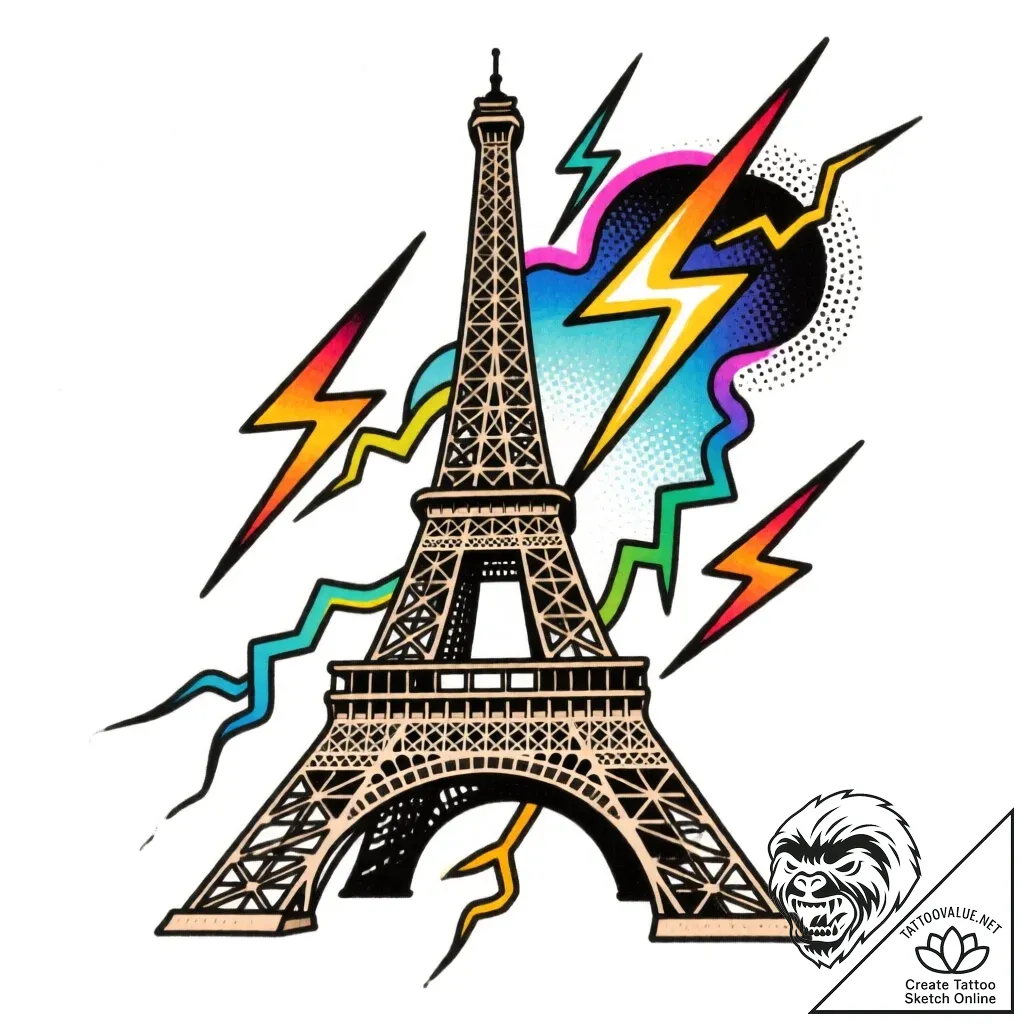 Eiffel tower shown as a tesla coil, dischargi... - style Flux Inscriptions - tattoo sketch (10.11.2025 08:40)