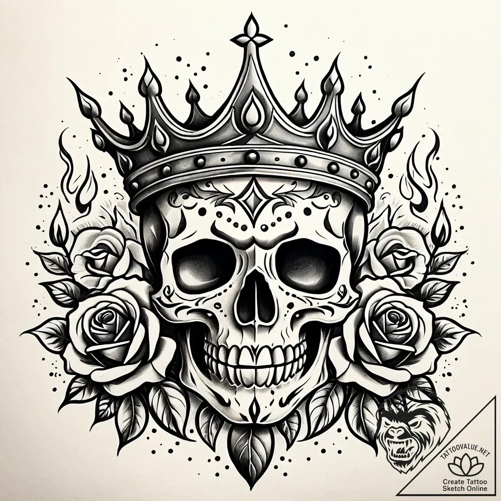 Ashen crown floating in flames, tattoo drawin... - style Jaeger Simple - tattoo sketch (10.11.2025 08:42)