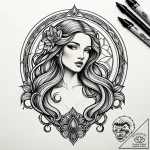 Art nouveau aphrodite, concept art for tattoo… – style Jaeger Simple – tattoo sketch (10.11.2025 08:55)
